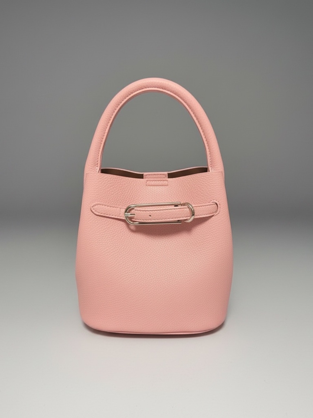 Blush Pink Pebbled Faux Leather Bucket Handbag